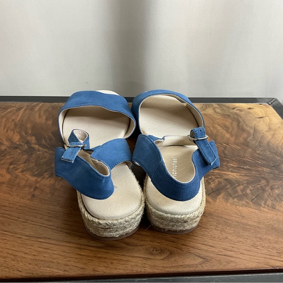 Eric Michael Shannon Blue Denim Suede Raffia Wedge Sandal New in Box - Picture 4 of 6